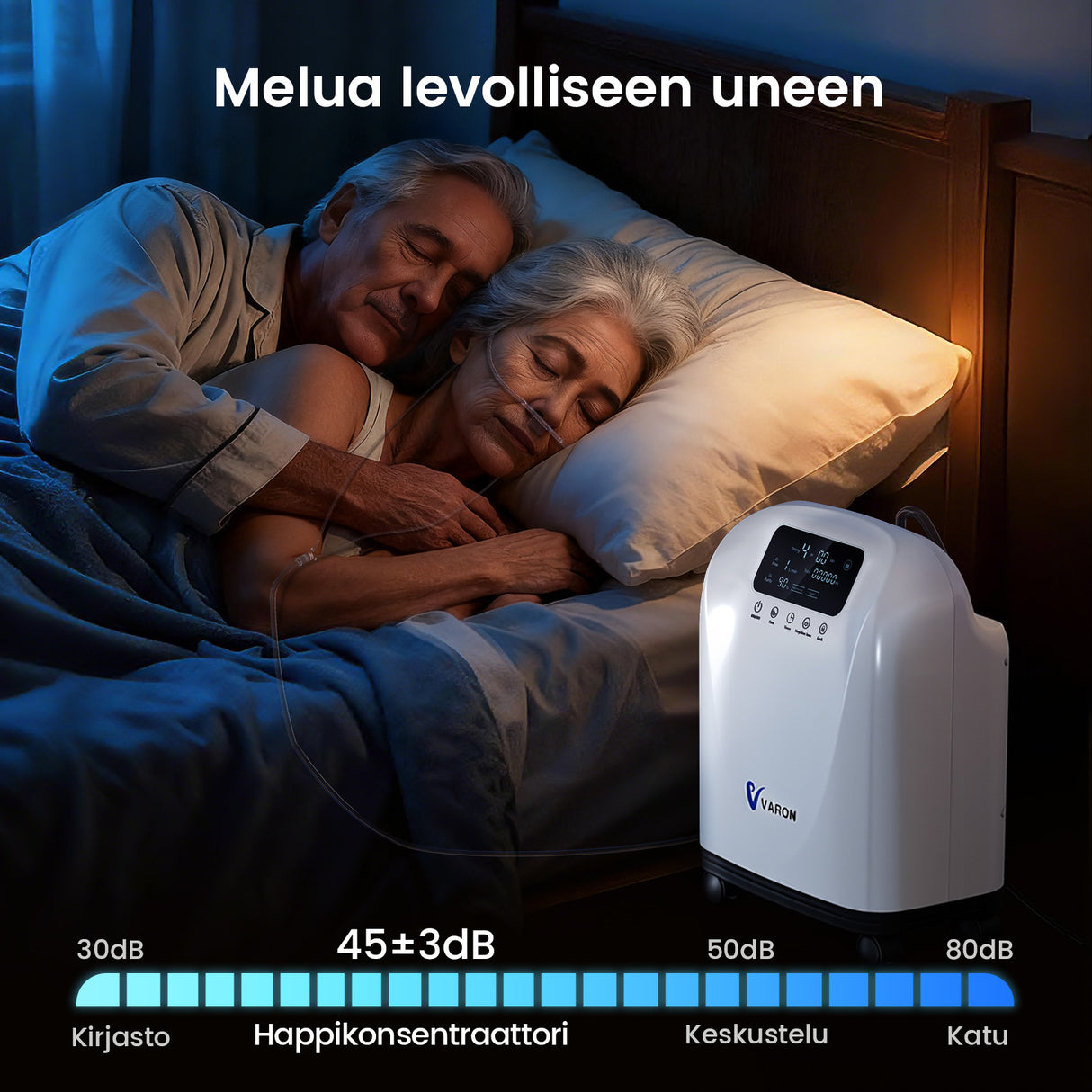 VARON VH-4 kotikäyttöinen happikonsentraattori – 1–9 tasoa säädettävä virtaus, mukava ja hiljainen happihoito, CE-sertifioitu